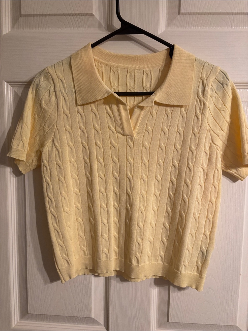 SHEIN Pale Yellow Cable Knit Short Sleeve Polo Top